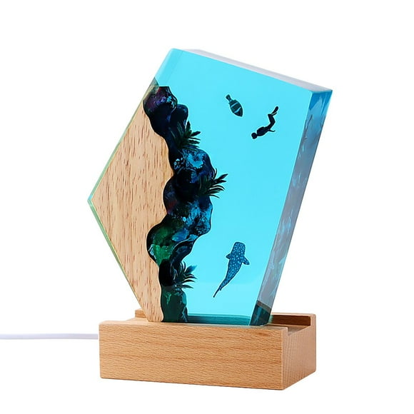 Bamboohart 1Pcs Water Grass Shark Resin Lamp Ocean Epoxy Resin Wood Light Lamp Best Gift For Mom Dad