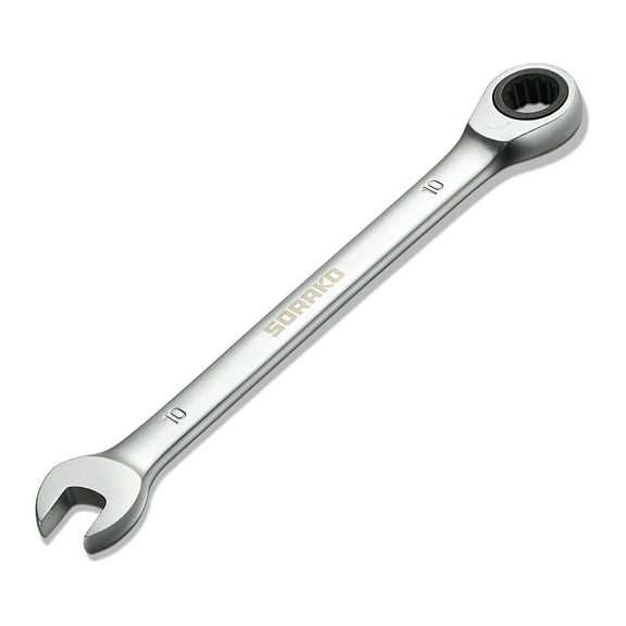 SORAKO 10mm Metric Ratcheting Wrench, Industrial Grade Cr-V Steel Gear Spanner, 5° of Oscillation and 72 Teeth for Projects with Narrow Space