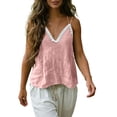 thumbnail image 5 of Ecqkame Tank Tops for Women V Neck Lace Trim Adjustable Spaghetti Strap Cami Top Solid Casual Sleeveless Summer Blouse Pink XL, 5 of 8