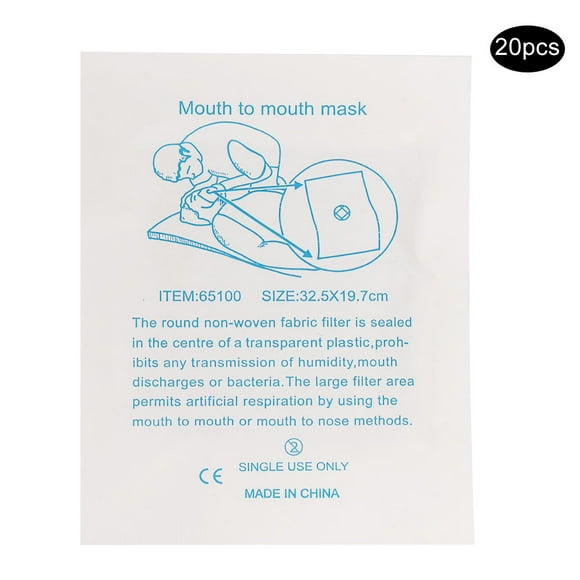 20pcs Disposable CPR Face Shield Artificial Respiration Breathing Training Barrier Mask