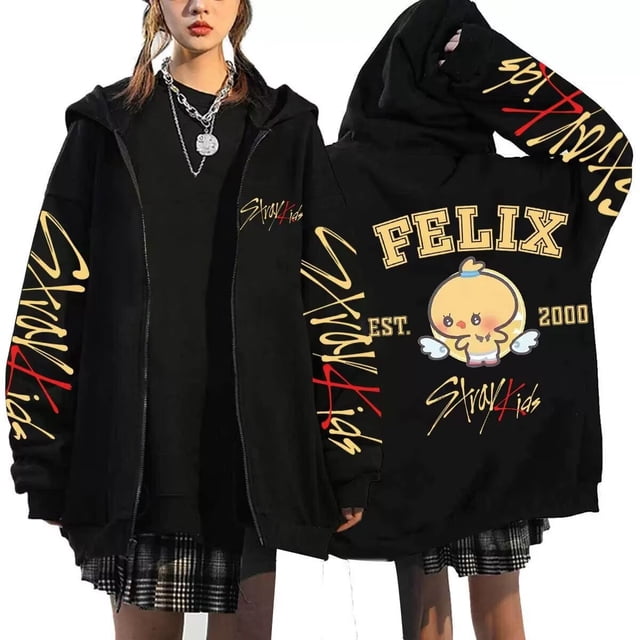 Sudadera con capucha y cremallera con estampado de tendencia StrayKids Felix