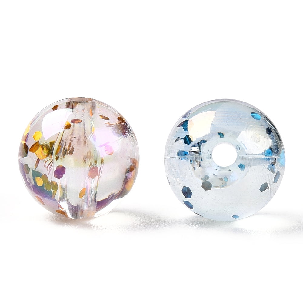 Transparent Acrylic Bead Glitter Beads Mixed Color 10x10mm Hole: 1.8mm