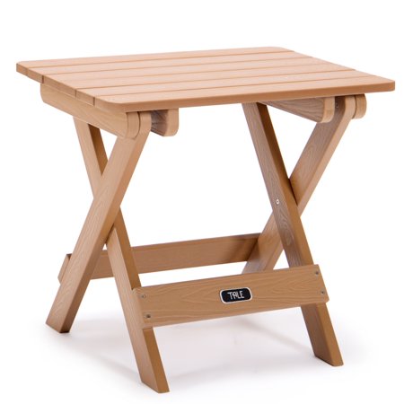 Tale Adirondack Portable Folding Side Table Square All-Weather And Fade-Resistant Plastic Wood Table Perfect For Outdoor Garden  Beach  Camping  Picnics Brown