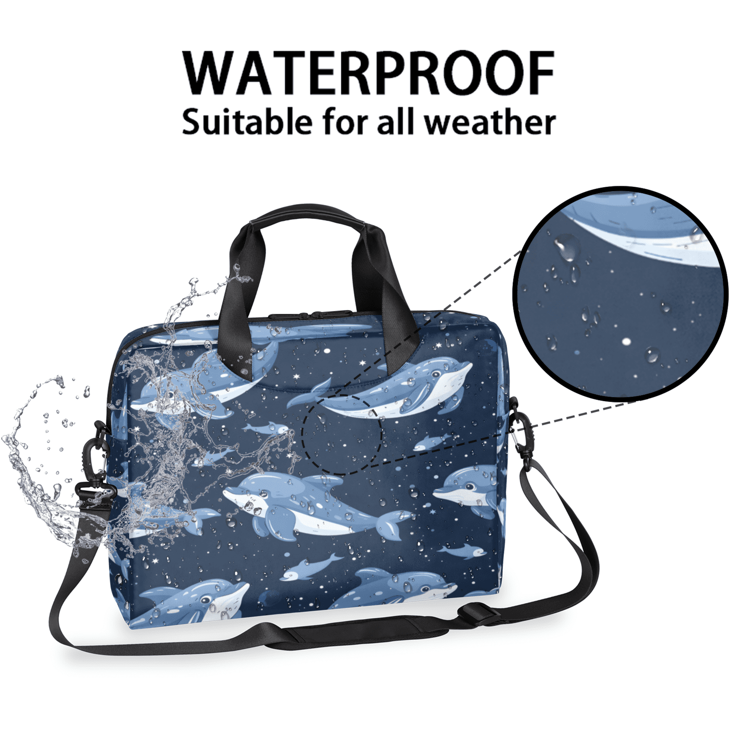 Herdesigns Dolphin Laptop Bag for Women Men, Computer Case Briefcase Messenger Bags, 15-15.6 inch Laptop Sleeve Shoulder Bag