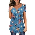 thumbnail image 2 of IROINNID Women's V-Neck Tunic Short Sleeve Patriotic Button-down Meat Covered Women Tops 4th Of July, 2 of 5