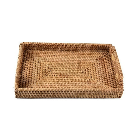 

Handwoven Rattan Storage Tray with Handle Square Basket Bread Food Plate Fruit Cake Platter Dinner Serving Tray C