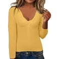 thumbnail image 2 of Fiaer Womens V Neck Knitted Sweaters Front Knot Slim Fit Long Sleeve Solid Color Casual Trendy Stretch Tops Yellow L, 2 of 7