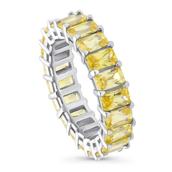 BERRICLE Sterling Silver Canary Yellow Pave Set Radiant Cut Cubic Zirconia CZ Stackable Statement Large Fashion Anniversary Eternity Ring for Women, Rhodium Plated Size 5