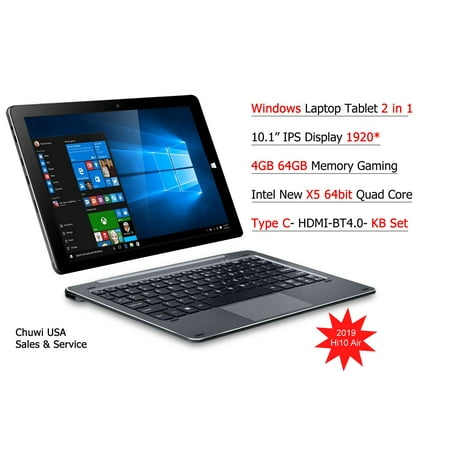 ChuwiUSA HI10 Air Tablet,10.1 inch Intel Cherry Trail X5 Tablet PC,4GB+64GB Windows 10 OS, WiFi, BT4.0, 2K Resolution Screen + Detachable Keyboard