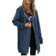 thumbnail image 6 of Fartey Womens Long Fleece Zip Up Jacket Oversized Long Sleeve Hooded Coat with Pockets Fashion Winter Solid Color Coats, 6 of 9