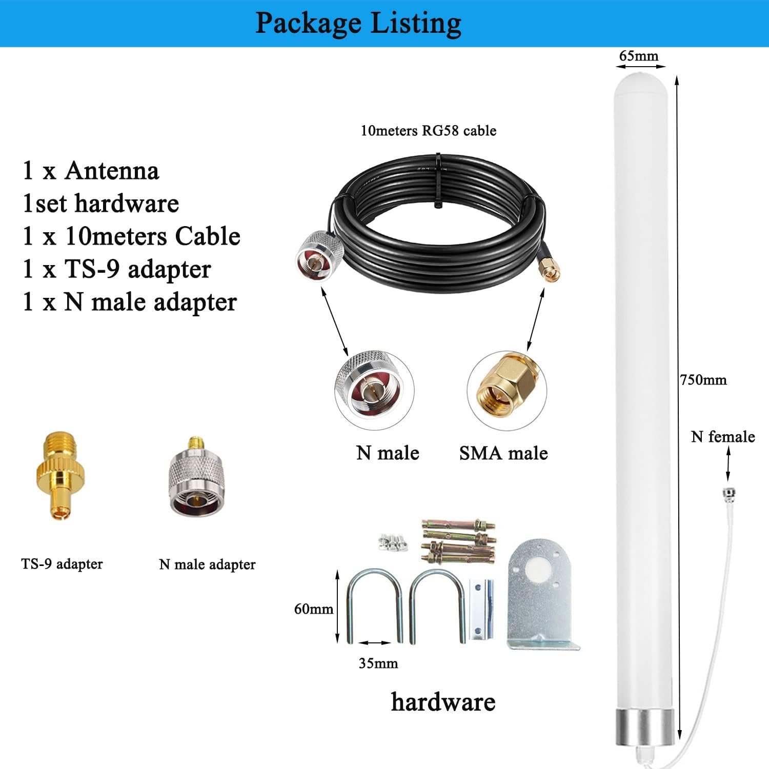 WiFi 4G LTE & 5G GSM UMTS CDMA 12dBi Outdoor Omni Directional Cellular Antennas for Routers/Cell Phone Signal Booster Support All USA/Canada Carriers
