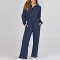 thumbnail image 2 of safuny Women's Two Piece Set Dressy Long Sleeve Stand Collar Plus Size Suit For Girlfriend Wife Daughter Solid Color Comfy Casual Navy XL, 2 of 9