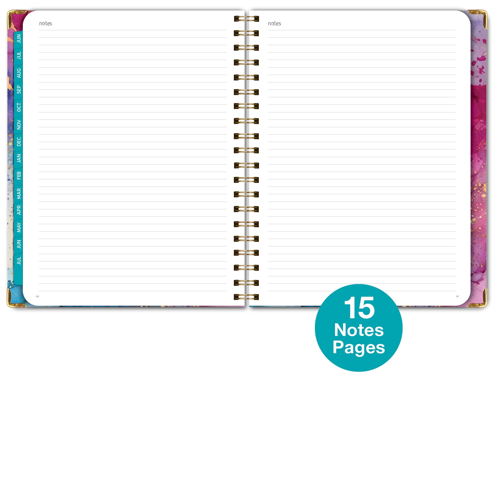 Academic Year 2025-2026 Planner, June 2025 - July 2026, 8.5"x11" Daily Weekly Monthly Planner Yearly Agenda, Hardcover, Bookmark, Pocket Folder and Sticky Note Set (Rainbow Gold Marble)
