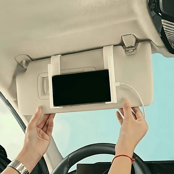 Adjustable L-Shaped Car Sun Visor Phone & Tablet Mount, ABS Clip Bracket, Hands-Free Device Holder for Smartphones and Tablets