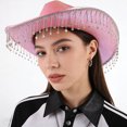 thumbnail image 4 of TEHAUX Sombrero Rosa De Cowboy Con Pedrería Iridiscente Y Detalles Para Fiesta Y Uso Diario, 4 of 6