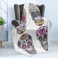 thumbnail image 4 of Skull Soft Flannel Fleece Throw Blanket, Colorful Ornate Mexican Sugar Shape Flower and Heart Pattern Calavera Humor, Cozy Plush for Indoor and Outdoor Use, 60" x 80", Multicolor, by Ambesonne, 4 of 5