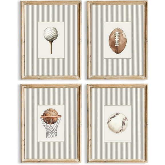 Sports Wall Art Decor Toddler Boys Room Canvas Prints Vintage Sports Nursery Wall Decor Kids Poster Football Baseball Pictures Basketball Golf Painting Artwork for Bedroom 8"x10" Unframed Set of 4