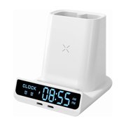 OPP Desk Alarm Clock with 15W Wireless Charger, 2 Alarms, LED Display, Memory, White
