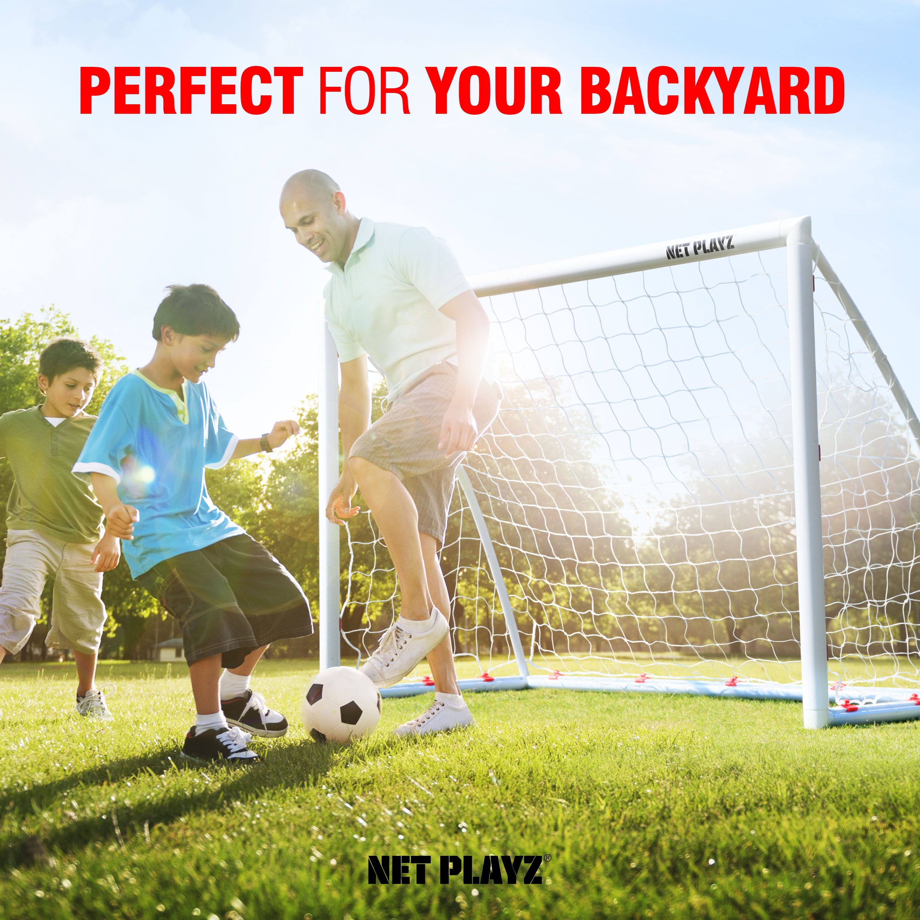 6x4Ft High-Strength NOS32240 NET PLAYZ Backyard Soccer Goal Soccer Net White, Fast Set-Up Weatherproof 