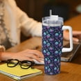 thumbnail image 6 of Vsdgher Flower Blue Skull Pattern 40 oz Tumbler with Handle and Straw Lid | Insulated Cup Reusable Stainless Steel Water Bottle Travel Mug | Gifts for Women Men Him Her, 6 of 8