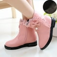 thumbnail image 2 of LYHaoo Girls Low Heel With Bow Side Zipper Ankle Boots Winter Warm Boots for Kids Sizes 2.5 Pink(10.5-11 Years), 2 of 6