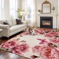 thumbnail image 3 of Pink Roses Area Rug 5x7 Washable Rug Non Slip Spring Floral Elegant Pastoral Butterfly Retro Large Area Rug Soft Stainresistant Indoor Floor Carpet for Living Room Bedroom Home Office Dining Room, 3 of 8