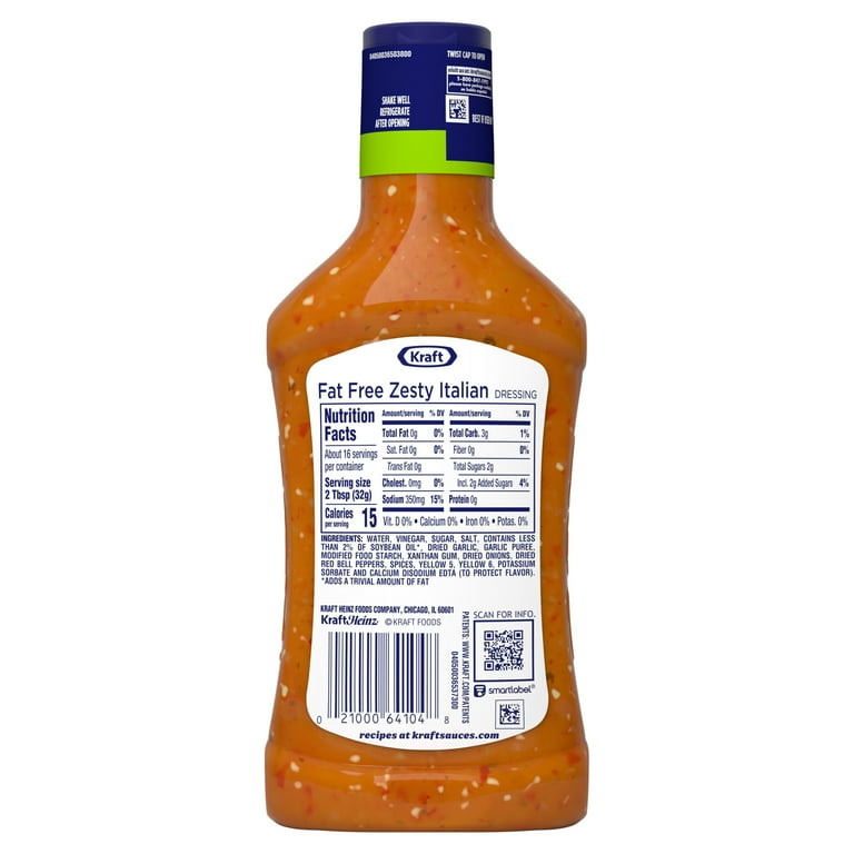 Kraft Zesty Italian Fat Free Salad Dressing, 16 fl oz - Walmart.com