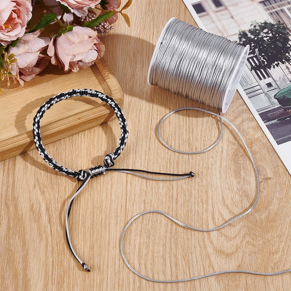492.13 Yards Rattail Satin Cord 1mm Polyester Trim Cord Beading String Thread for Chinese Knot Braid Hair Macrame Friendship Bracelet Jewelry Making Gray Gray DIY