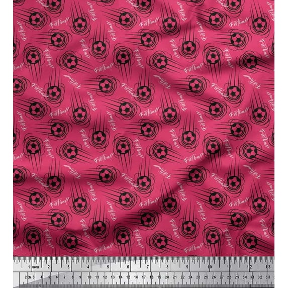 Soimoi Poly Georgette Fabric Text & Football Sports Print Fabric by The Yard 52 Inch Wide