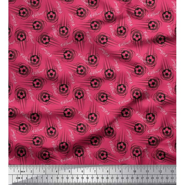 Soimoi Cotton Duck Fabric Text & Football Sports Printed Fabric 1 Yard 42 Inch Wide