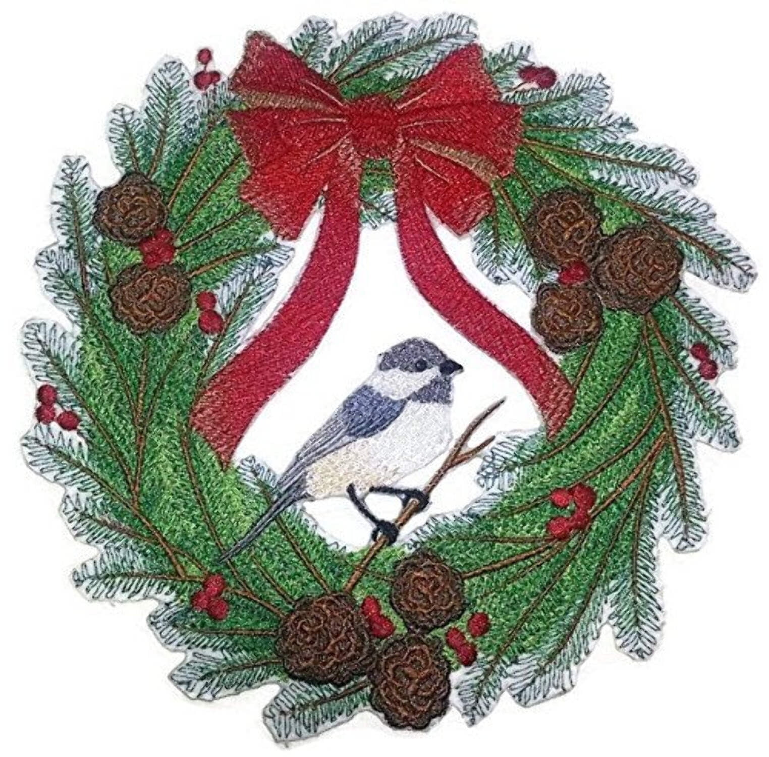 Custom Chickadee Dee Wreath Embroidered Iron on/Sew patch [8" X 8"]