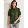 thumbnail image 2 of DARING DIVA Women's Crochet Hollow Out Ruffle Neck Peasant Blouse S Green, 2 of 6