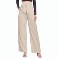 thumbnail image 7 of Women's High Waisted Wide Leg Pants Trousers Slacks with Bow Detail Solid Color Stretchy Flowy Casual Business Work Office Lounge Wear Travel Essentials | Aestivo,Khaki L, 7 of 7