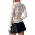 thumbnail image 4 of Womens Mesh Long Sleeve Top Sheer Blouse See Through Tee Shirt Lace Tops White L, 4 of 8