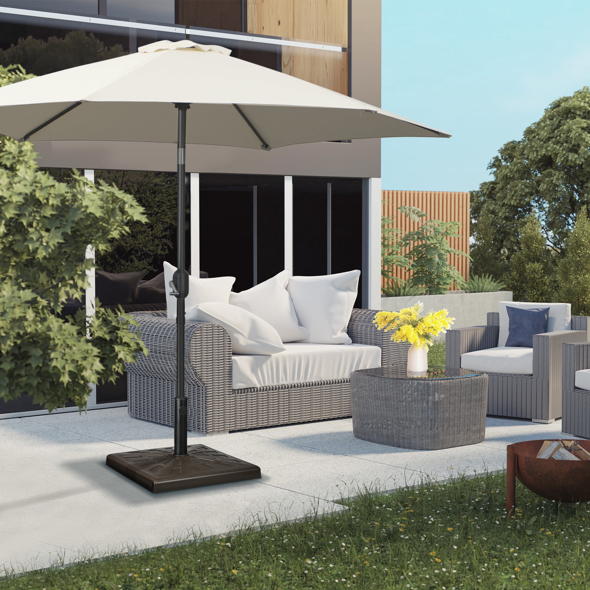 Outsunny 42lbs Resin Patio Umbrella Base 20" Outdoor Umbrella Stand, Brown