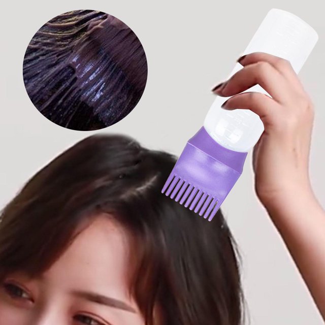 Botella de peine de de 120ml, botella para teñir el cabello, herramienta de estilismo de peluquería, cepillo de tinte para el cabello recargable Púrpura shamjiam Peine de tinte para el cabello