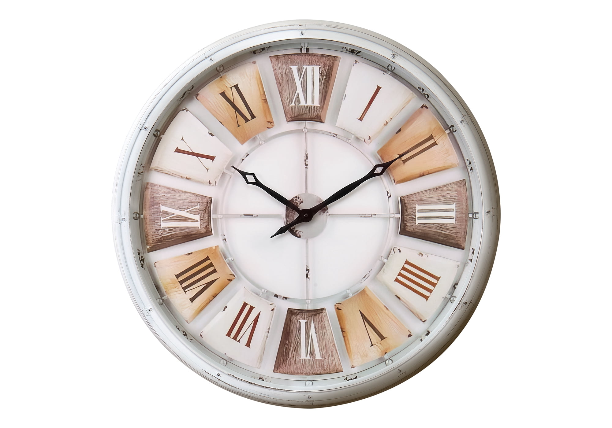 Monarch Specialties - Horloge, 30" Rond, Surdimensionné Grand, Horloge Murale, Blanc Antique, Naturel, Transitionnel