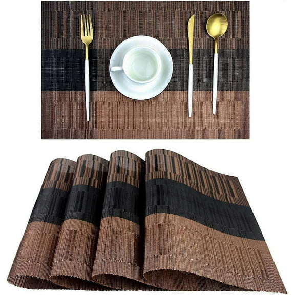 Placemats,Durable Placemats for Dining Table,Washable Woven Vinyl Kitchen Placemats Set of 4(Brown)