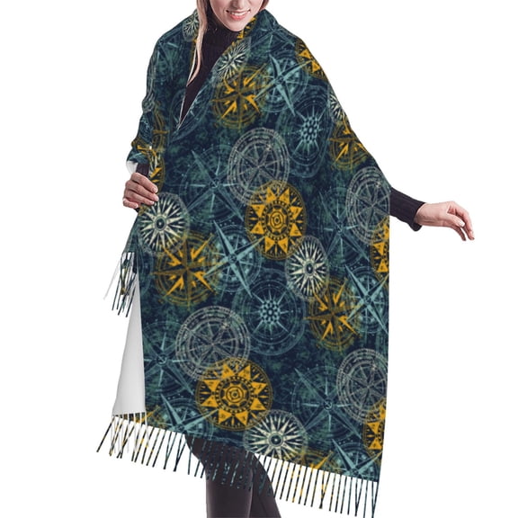 Shawl Wraps for Women - Vintage Compass Oversized Fall Winter Fashion Blanket Scarf for Women