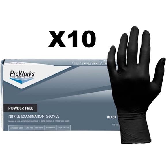 ProWorks GL-N145FS Disposable Glove, Exam Grade, 5 Mil Nitrile, SMALL , Black (Case of 1000)