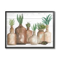 Stupell Industries Various Succulents Plants Vases Jars Striped Leaves Graphic Art Black Framed Art Print Wall Art, Design by Cindy Jacobs