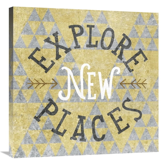 Global Gallery's 'Mod Triangles Explore New Places Gold' By Michael Mullan Stretched Canvas Wall Art