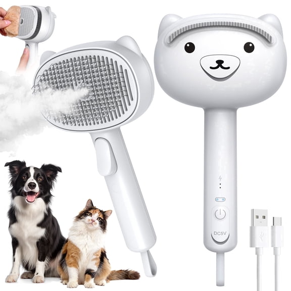 3-in-1 Cat Brush with Spray with Silicone Scraper, Self-Cleaning Deshedding Pet Brush, for Grooming Haired Pets