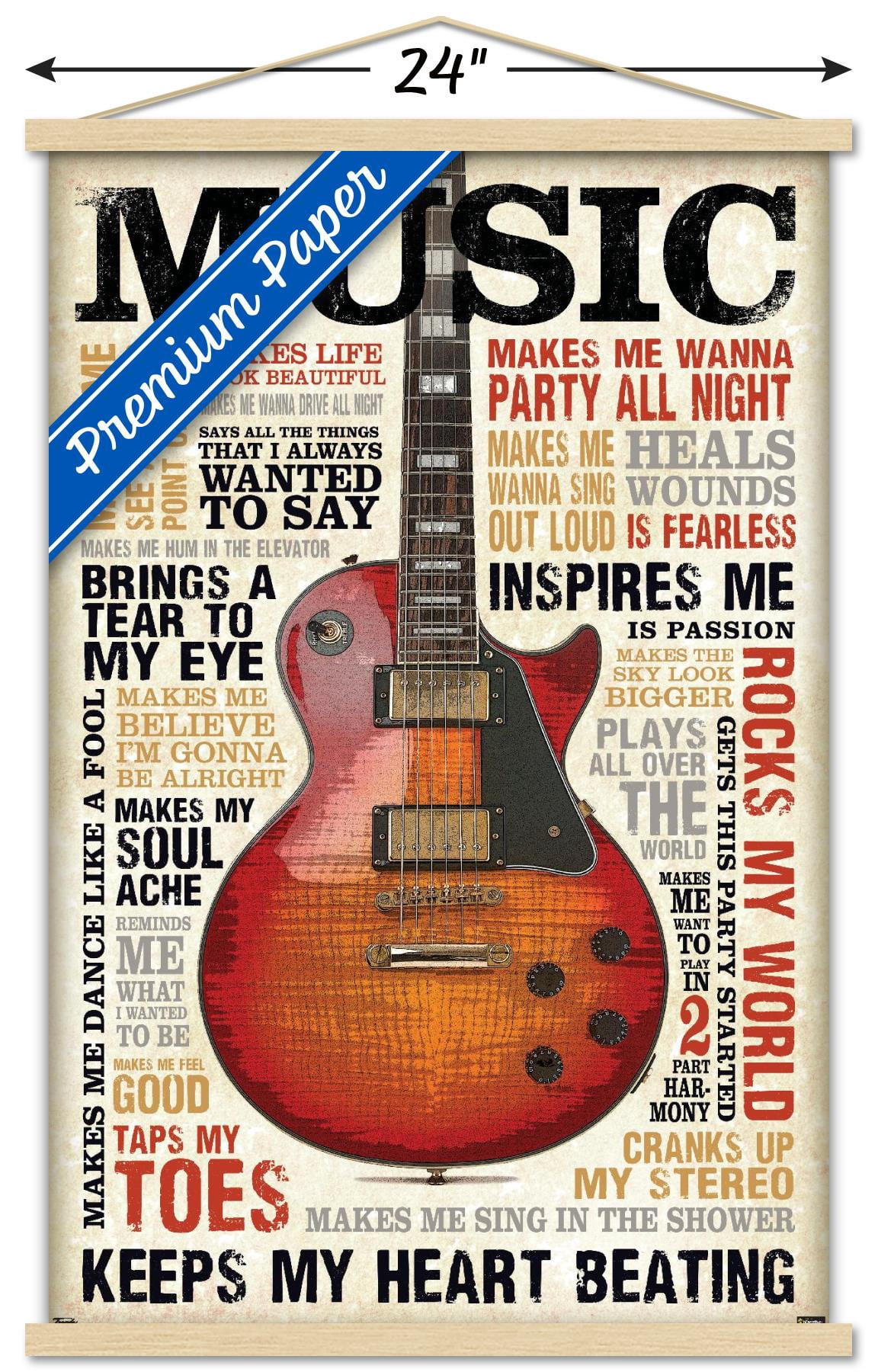 Music Inspires Me Wall Poster with Wooden Magnetic Frame, 22.375" x 34"