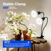 Barrina Orbgrow OG11A2 Clip On Grow Lights for Indoor Plants Integrated Stepless Dimming & Timing 5000K 22W(2 x 11W, 200 Watt Equiv) Full Spectrum 2-Gooseneck with E26 Plant Light Bulbs