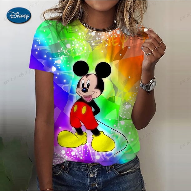 Disney Cartoon Tee Shirt Mickey Mouse Women Short Sleeve Print Love Sweet Cute 90s Clothing Casual Fashion Graphic T-shirts110 Gao Jinjia LED