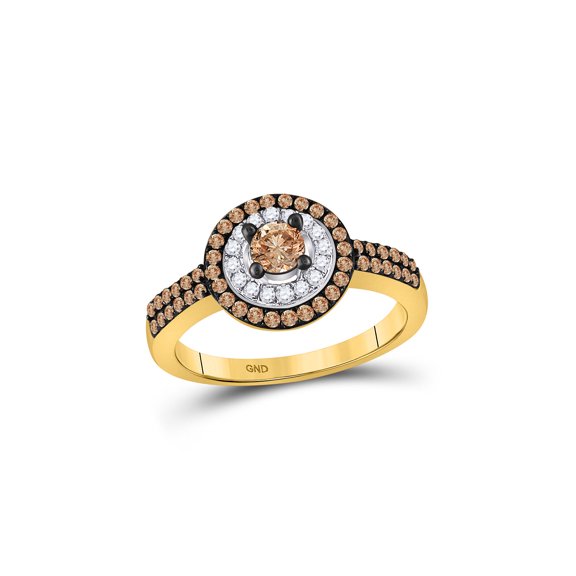 FB Jewels 10kt Yellow Gold Womens Round Brown Diamond Solitaire Ring 3/4 Cttw