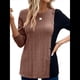 thumbnail image 2 of Camisa Asimétrica de Larga con Botones y Bloques de Color para Mujer, Ribete de Botones Claros y Abertura Lateral en la Cintura. Marrón S, 2 of 8