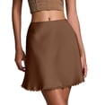 thumbnail image 2 of ZHOGXU Women Skirt Summer High Waist Solid Color Lace Trim A Line Fashion Comfortable Skirt For Casual Daily Wear,Brown,S, 2 of 6
