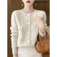 thumbnail image 2 of Cárdigan de lana con cuello redondo para mujer, suéter de cachemira para otoño e invierno, suéter de punto con cable, suéter de manga larga calado, 100 % lana merino de punto, 2 of 5